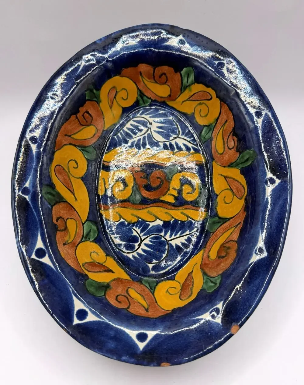 Mexican Talavera Hand Painted Pottery Serving Bowl